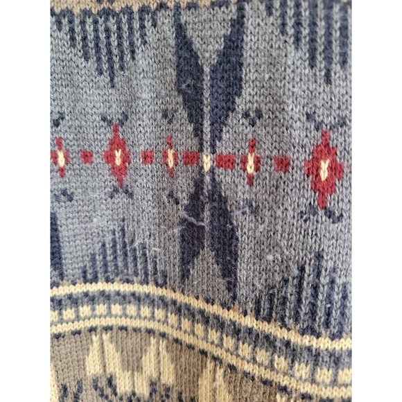 IZOD Mens Blue Fair Isle Geometric Crewneck Knit Sweater Medium Cotton Blend - Picture 6 of 8